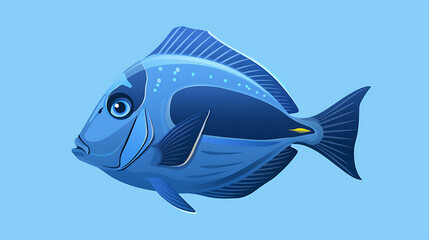 A cartoon illustration of a blue fish on a blue background.