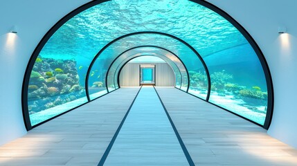 Underwater tunnel with colorful ocean scenery