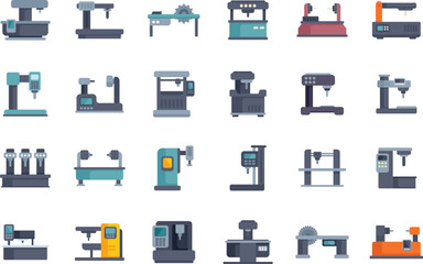 Poster - Set of industrial machines working in factory, performing different operations, for production line