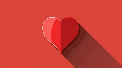 Wall Mural - A red heart with a long shadow on a red background.