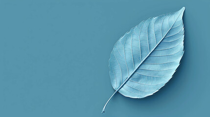 Wall Mural - Single blue leaf on a blue background.