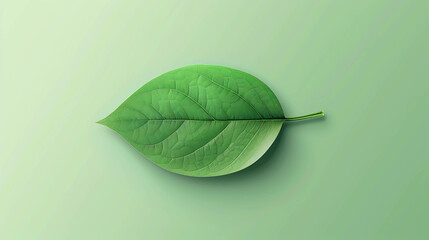 Wall Mural - A single green leaf on a green background.