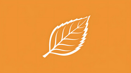 Wall Mural - Simple white leaf silhouette on an orange background.