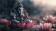 © Kateryna - Lotus and Ganesh: Lord Ganesh seated on a lotus flower, with soft lighting and vibrant colors, symbolizing purity and prosperity, Ganesh