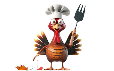 Turkey wearing chef hat 3D isolated on transparent background PNG