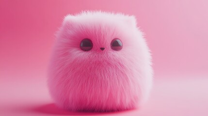 Sticker - Cute Pink Fluffy Cartoon Animal Character, Adorable 3D Rendered