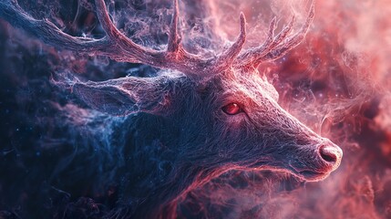 Wall Mural - mystical deer in smoke and light - abstract animal art