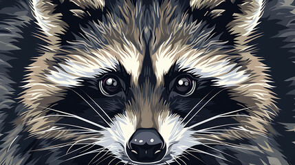 A close-up portrait of a raccoon's face with detailed fur and eyes.