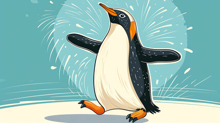 Sticker - Cute cartoon penguin in a happy pose.