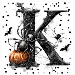 Canvas Print - Halloween Spider Web Letter K with Pumpkin