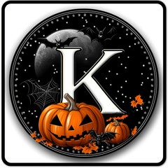 Poster - Halloween Pumpkin Letter K Monogram