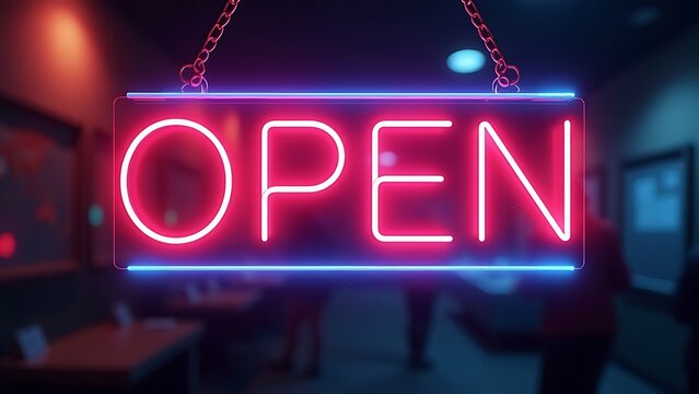 sign with glowing neon text in the center 