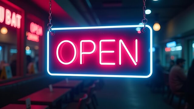 sign with glowing neon text in the center 