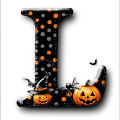 Canvas Print - Halloween Alphabet Letter L with Pumpkins, Spiders, and Witch Hat