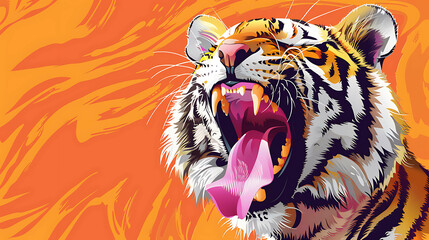 Wall Mural - A roaring tiger with an orange and yellow background.