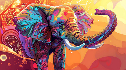 Wall Mural - Colorful illustration of an elephant with an abstract background.