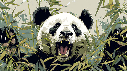 Close-up of a panda bear eating bamboo in the forest.