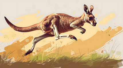 A red kangaroo leaping through the air.