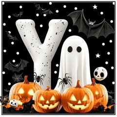 Wall Mural - Halloween Pumpkins with Ghost and Letter Y