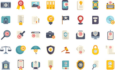 Poster - icons showing copyright law, protecting digital content and intellectual property rights