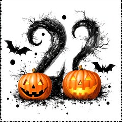 Sticker - Halloween 2022 with Jack-o'-lanterns and Bats