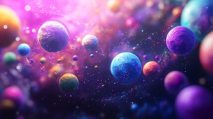 Wall Mural - A colorful and vibrant cosmic scene with planets floating through a starry nebula.
