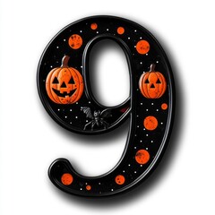 Canvas Print - Halloween Number Nine with Pumpkins and Bats