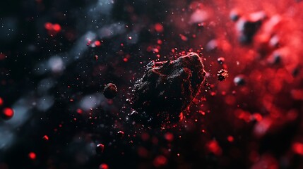 Canvas Print - Abstract black and red paint splatter with bokeh effect