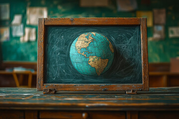 Poster - a local library holding a sustainability workshop, with the globe subtly drawn on the chalkboard, pr