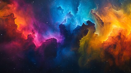 A cosmic nebula with vibrant swirls of blue, red, and orange.