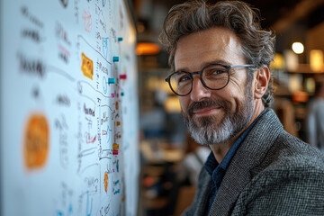 Poster - A business consultant explaining a strategy to a client, but the whiteboard markers they use keep disappearing mid-sentence.