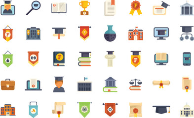 Poster - large set of university icons representing different faculties with a faculty member searching for g