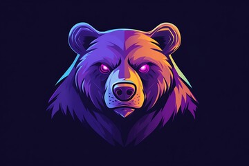 bear head illustration with neon gradient colors, wild animal portrait