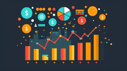 Wall Mural - A vibrant infographic featuring colorful charts and graphs displaying financial data, trends, and statistics, ideal for business analysis and presentations.