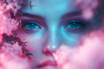 Wall Mural - Close up of Woman's Mystical Blue Eyes in Digital Painting