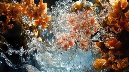 Sticker - Water Splashing on Delicate Flowers - Nature Photography