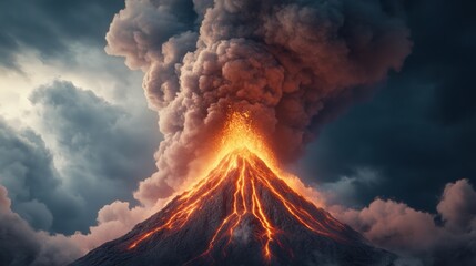 Canvas Print - An image of a volcano erupting with lava and smoke, AI