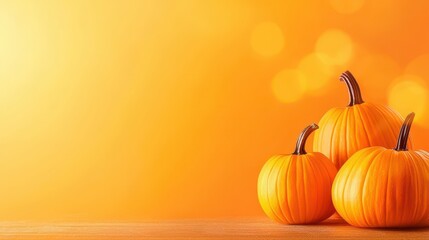 Wall Mural - Autumn Background with Pumpkins on Orange Bokeh Background