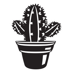 Silhouette of a Cactus in pot, vector illustration, Cactus and succulent line style cartoon vector illustration. Decorative flower plant in pot