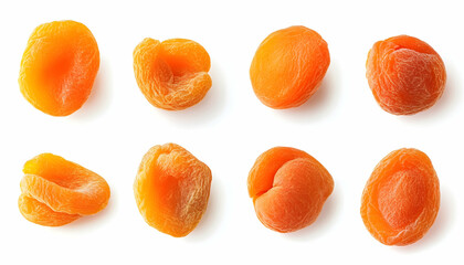 Wall Mural - Collection of dried apricots isolated on white background   