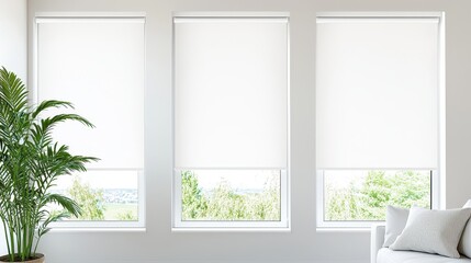 Modern White Roller Blinds with View of Green Trees