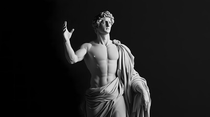 Wall Mural - Greek god apollo white smooth marble statue on plain black background from generative ai. Greek Gods. Illustration