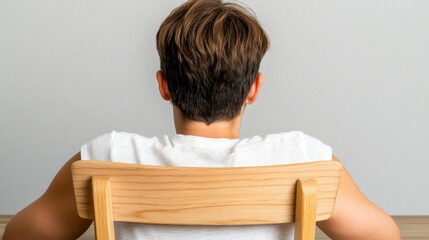 Poster - A man sitting in a wooden chair with his back to the camera, AI