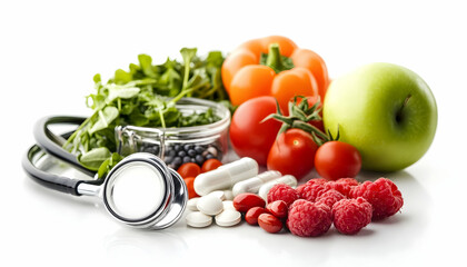 Healthy lifestyle concept with diet fitness and medicine   