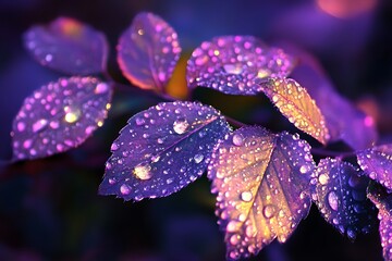 Sticker - Purple leaves with water droplets after rain in autumn