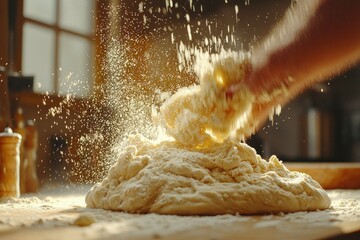 Canvas Print - Dough Being Thrown onto a Floured Surface