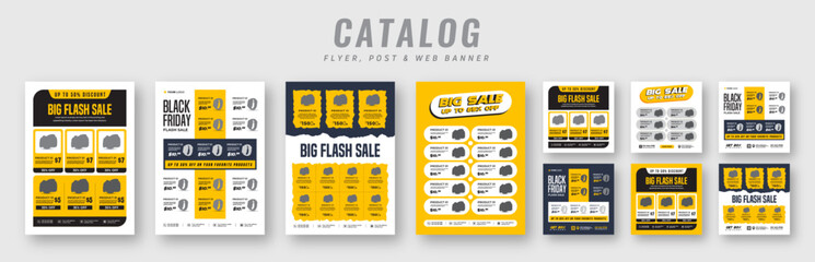 Wall Mural - supermarket product sale catalog flyer bundle with social media post, web banner ads, poster set for