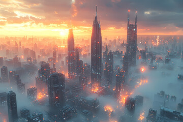 Poster - a futuristic vr city with towering skyscrapers and advanced technology, showcasing the possibilities