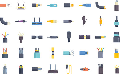 Poster - This set features various electrical connectors and network cables connecting devices, ideal for technology related projects