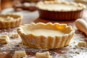 Canvas Print - Unbaked Pie Crust on a Wooden Table with Flour